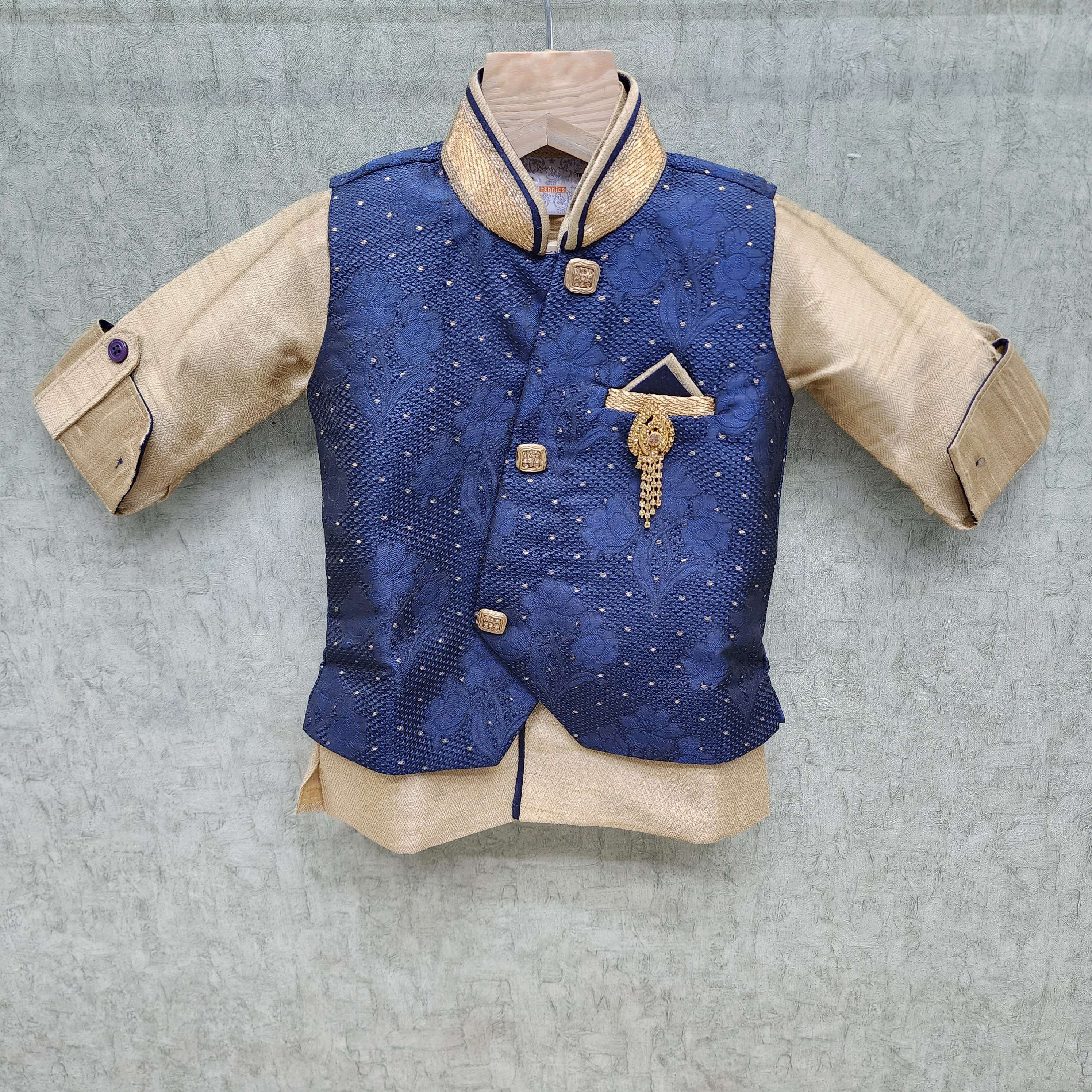 Blue Linen Patched kurta & Jacket. - Snug